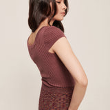 hello ronron | Lynn Top Rose | Square neck ribbed knit top