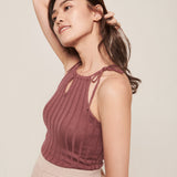 hello ronron | Rosa Top Rose | Tie-detailed ribbed knit halter top