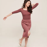 hello ronron | Sylvie Skirt Rose | Button-embellished ribbed knit midi skirt