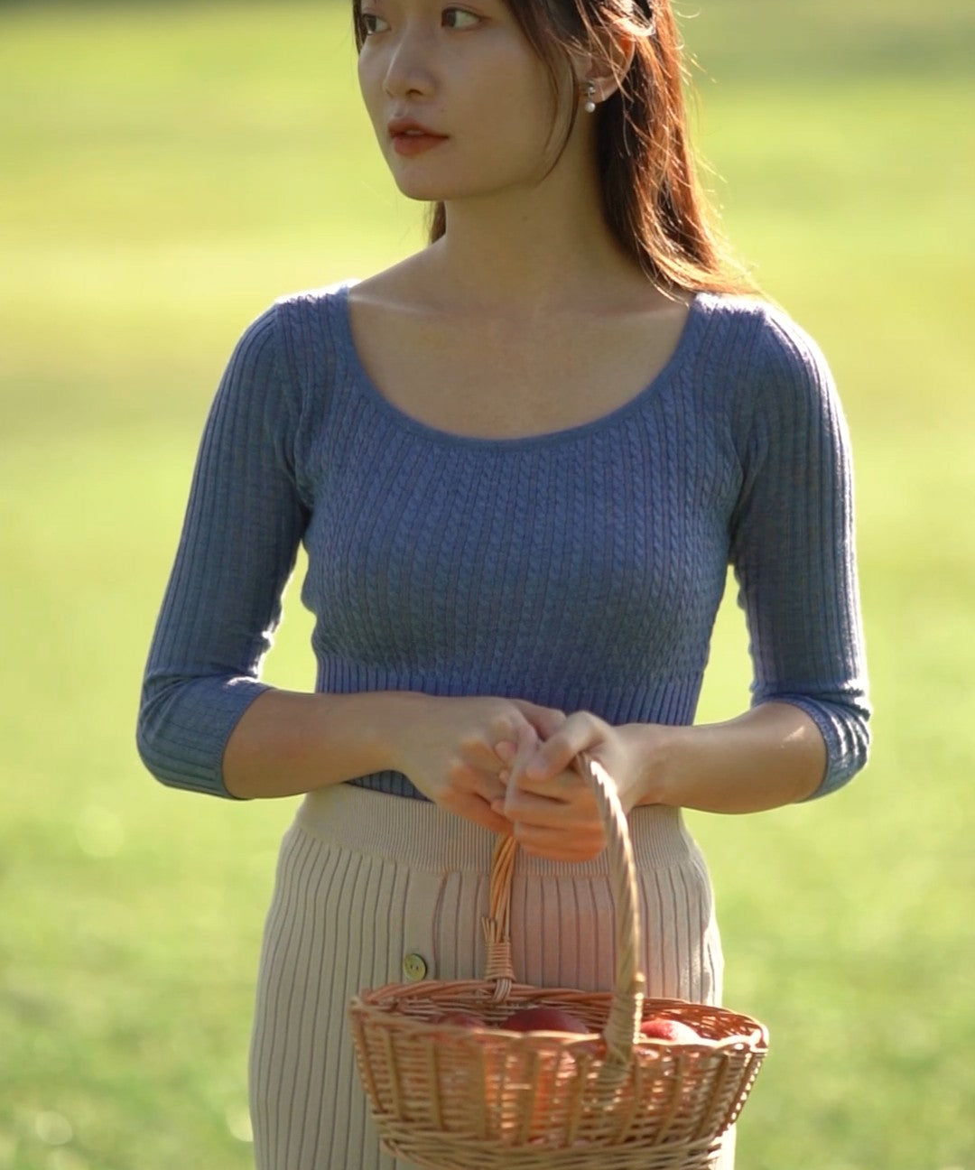 hello ronron | Agnes Top Lavender | Scoop neck cable ribbed knit top