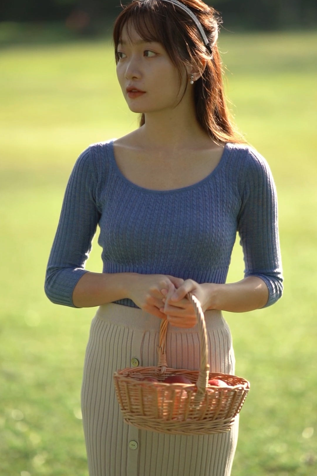 hello ronron | Agnes Top Lavender | Scoop neck cable ribbed knit top