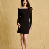 hello ronron | Camille Dress Black | Off-shoulder ribbed knit mini dress