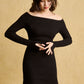hello ronron | Camille Dress Black | Off-shoulder ribbed knit mini dress