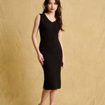 hello ronron | Angelique Dress Black | V-neck braided cable knit midi dress