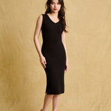 hello ronron | Angelique Dress Black | V-neck braided cable knit midi dress