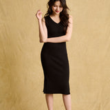 hello ronron | Angelique Dress Black | V-neck braided cable knit midi dress