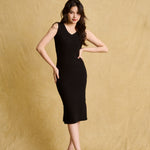 hello ronron | Angelique Dress Black | V-neck braided cable knit midi dress