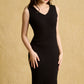 hello ronron | Angelique Dress Black | V-neck braided cable knit midi dress