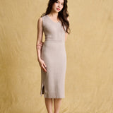 hello ronron | Angelique Dress Taupe | V-neck braided cable knit midi dress