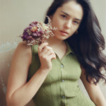 hello ronron | Joan Dress Olive | Button down collar pointelle knit maxi dress | DR027-OLV