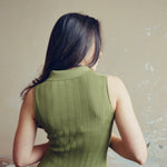 hello ronron | Joan Dress Olive | Button down collar pointelle knit maxi dress | DR027-OLV