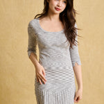 hello ronron | Mila Dress Cloud | Mouliné ribbed knit pleated mini dress
