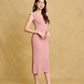 hello ronron | Gabrielle Dress Rosewood Pink | V-Neck Bustier Back tie Frill Sleeve Midi Mermaid Pointelle Knit Dress