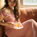 hello ronron | Gabrielle Dress Rosewood Pink | V-Neck Bustier Back tie Frill Sleeve Midi Mermaid Pointelle Knit Dress