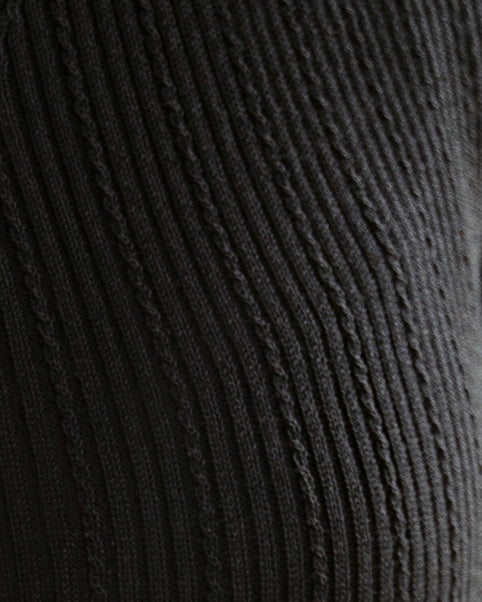 hello ronron | Sophia Dress Black | V-neck Longsleeve Mother of Pearl Button-down Midi Cable Knit Dress