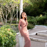 hello ronron | Sophia Dress Rosewood Pink | V-neck Longsleeve Mother of Pearl Button-down Midi Cable Knit Dress