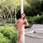 hello ronron | Sophia Dress Rosewood Pink | V-neck Longsleeve Mother of Pearl Button-down Midi Cable Knit Dress
