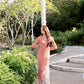 hello ronron | Sophia Dress Rosewood Pink | V-neck Longsleeve Mother of Pearl Button-down Midi Cable Knit Dress