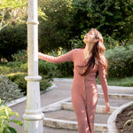 hello ronron | Sophia Dress Rosewood Pink | V-neck Longsleeve Mother of Pearl Button-down Midi Cable Knit Dress