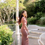 hello ronron | Sophia Dress Rosewood Pink | V-neck Longsleeve Mother of Pearl Button-down Midi Cable Knit Dress