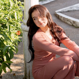 hello ronron | Sophia Dress Rosewood Pink | V-neck Longsleeve Mother of Pearl Button-down Midi Cable Knit Dress