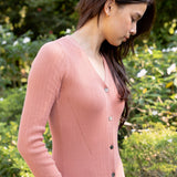 hello ronron | Sophia Dress Rosewood Pink | V-neck Longsleeve Mother of Pearl Button-down Midi Cable Knit Dress