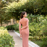 hello ronron | Sophia Dress Rosewood Pink | V-neck Longsleeve Mother of Pearl Button-down Midi Cable Knit Dress
