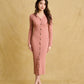 hello ronron | Sophia Dress Rosewood Pink | V-neck Longsleeve Mother of Pearl Button-down Midi Cable Knit Dress