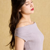 hello ronron | Louise Dress Taupe Gray | Cowl Neck Tie-Detail Off-Shoulder High-Slit Maxi Ribbed Knit Dress