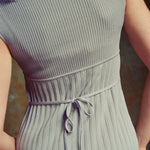 hello ronron | Catherine Dress Silver Gray | V neck bustier waist tie pleated knit dress
