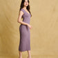 hello ronron | Catherine Dress Amethyst | V-Neck Bustier Back tie Capped Sleeve Midi Pleated Ribbed Knit Dress
