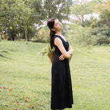 hello ronron | Dorothy Dress Blueberry | Square Neck Tie-Detail Cinch-waist Maxi Jersey Knit Dress