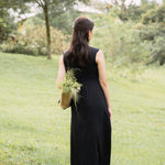 hello ronron | Dorothy Dress Blueberry | Square Neck Tie-Detail Cinch-waist Maxi Jersey Knit Dress