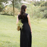 hello ronron | Dorothy Dress Blueberry | Square Neck Tie-Detail Cinch-waist Maxi Jersey Knit Dress