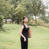 hello ronron | Dorothy Dress Blueberry | Square Neck Tie-Detail Cinch-waist Maxi Jersey Knit Dress