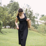 hello ronron | Dorothy Dress Blueberry | Square Neck Tie-Detail Cinch-waist Maxi Jersey Knit Dress