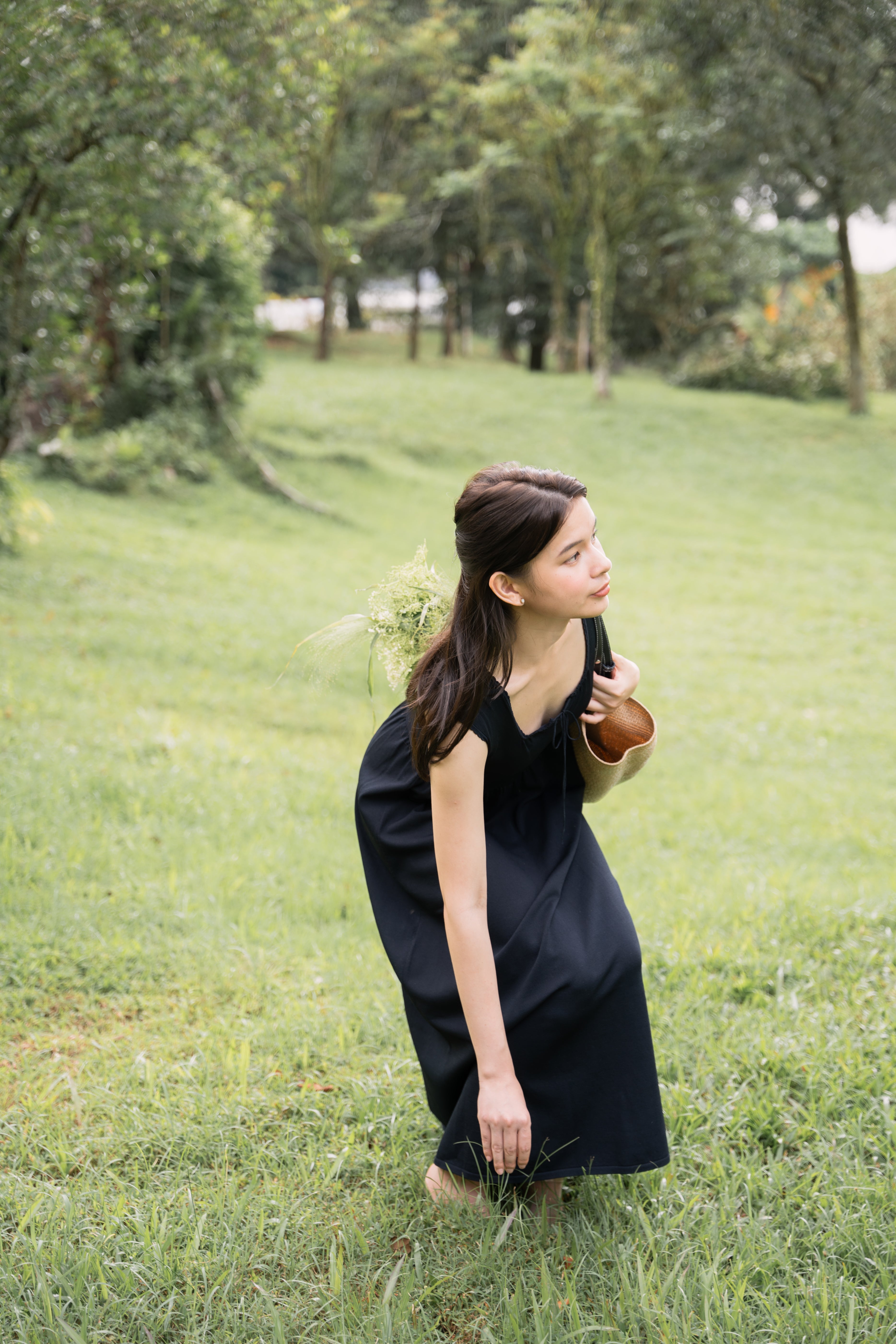 hello ronron | Dorothy Dress Blueberry | Square Neck Tie-Detail Cinch-waist Maxi Jersey Knit Dress