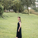 hello ronron | Dorothy Dress Blueberry | Square Neck Tie-Detail Cinch-waist Maxi Jersey Knit Dress