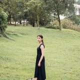 hello ronron | Dorothy Dress Blueberry | Square Neck Tie-Detail Cinch-waist Maxi Jersey Knit Dress