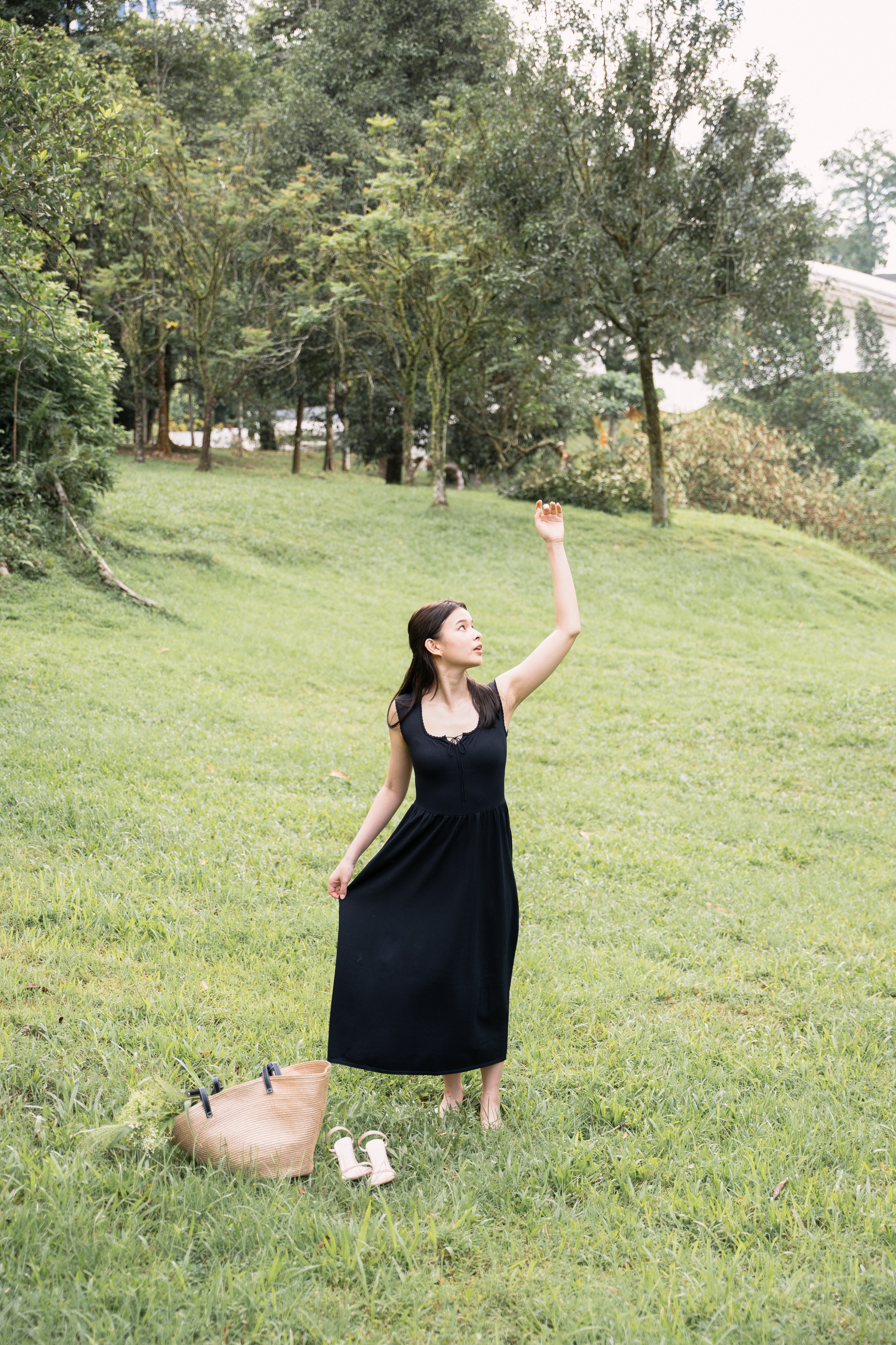 hello ronron | Dorothy Dress Blueberry | Square Neck Tie-Detail Cinch-waist Maxi Jersey Knit Dress