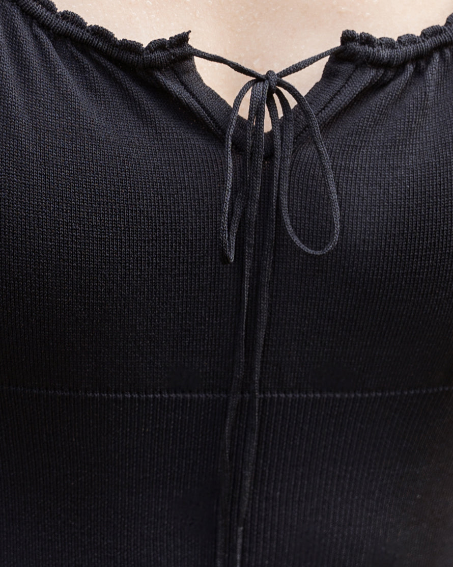 hello ronron | Dorothy Dress Blueberry | Square Neck Tie-Detail Cinch-waist Maxi Jersey Knit Dress
