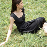 hello ronron | Dorothy Dress Blueberry | Square Neck Tie-Detail Cinch-waist Maxi Jersey Knit Dress