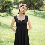 hello ronron | Dorothy Dress Blueberry | Square Neck Tie-Detail Cinch-waist Maxi Jersey Knit Dress
