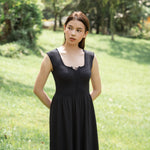 hello ronron | Dorothy Dress Blueberry | Square Neck Tie-Detail Cinch-waist Maxi Jersey Knit Dress