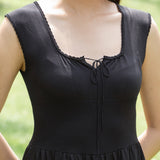 hello ronron | Dorothy Dress Blueberry | Square Neck Tie-Detail Cinch-waist Maxi Jersey Knit Dress