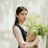 hello ronron | Dorothy Dress Blueberry | Square Neck Tie-Detail Cinch-waist Maxi Jersey Knit Dress