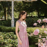 hello ronron | Dorothy Dress Mauve | Square Neck Tie-Detail Cinch-waist Maxi Jersey Knit Dress