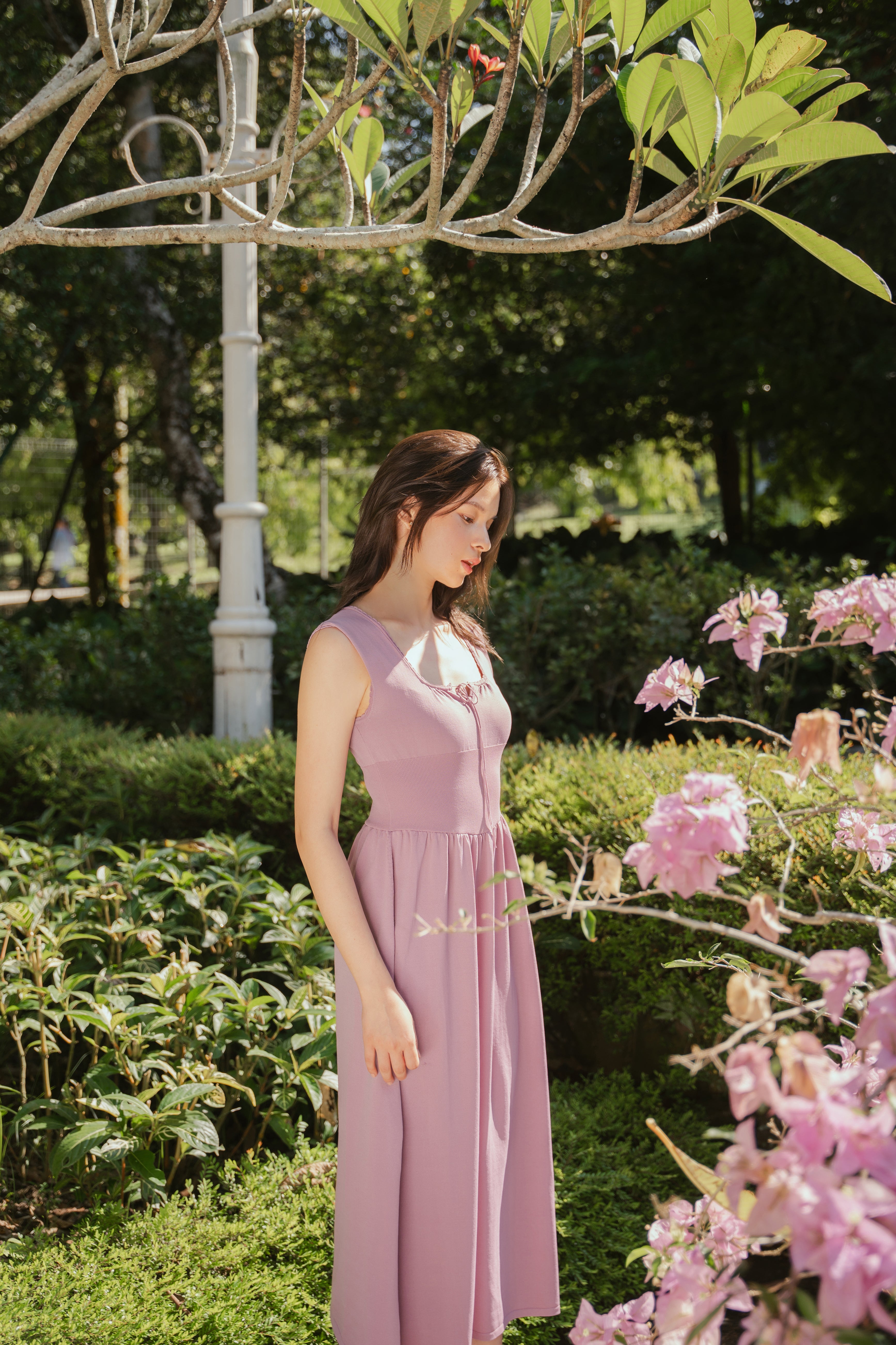 hello ronron | Dorothy Dress Mauve | Square Neck Tie-Detail Cinch-waist Maxi Jersey Knit Dress