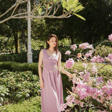 hello ronron | Dorothy Dress Mauve | Square Neck Tie-Detail Cinch-waist Maxi Jersey Knit Dress