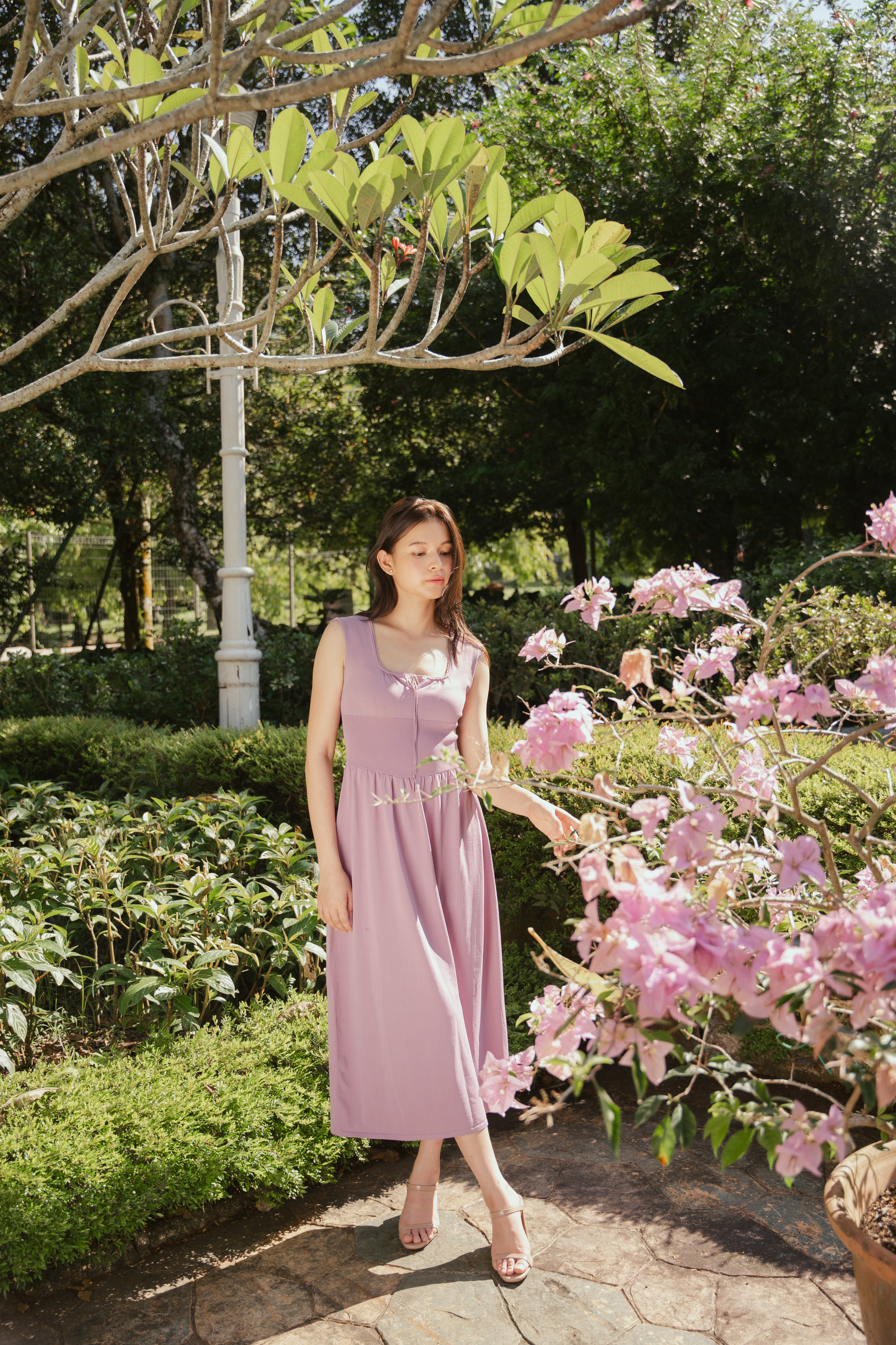 hello ronron | Dorothy Dress Mauve | Square Neck Tie-Detail Cinch-waist Maxi Jersey Knit Dress